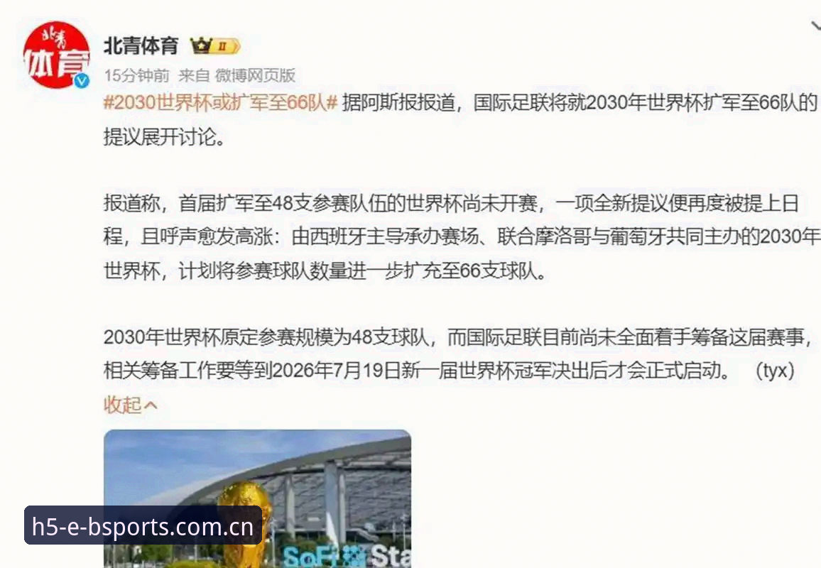 2030年世界杯扩军至66队计划详解：中国男足迎来历史机遇